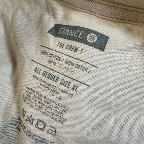 NWOT STANCE Unisex Cream Short Sleeve Graphic Logo Crew Neck Tee Shirt- Size XL - Picture 4 of 8